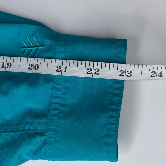 Coolibar UPF 50+ Turquoise Blue Vented Roll Tab Button Down Travel Shirt Top 2X - Picture 10 of 13